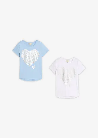 Meisjes T-shirt (set van 2) met katoen • lichtblauw+wit • bonprix online shop