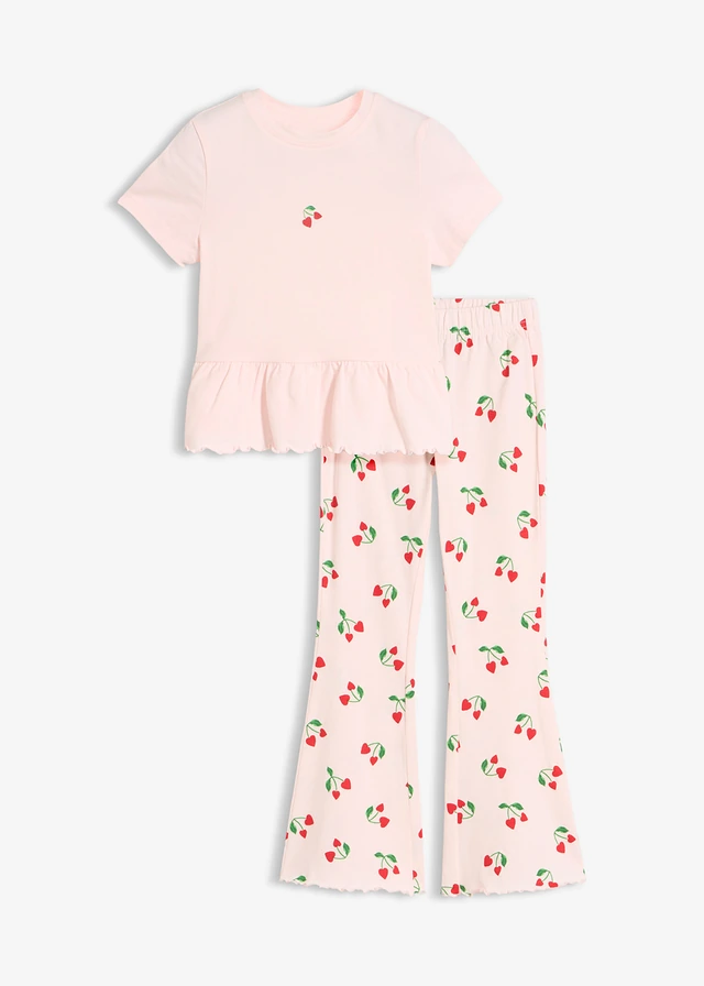 Shirt en uitlopende legging (2-dlg. set), Kleur: lichtroze met print