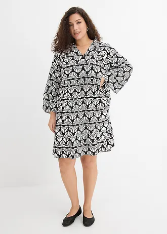 Robe-tunique en viscose fluide, Couleur: écru/noir graphique