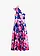 One shoulder jurk van glanzend satijn, Kleur: blauw-pink gebloemd