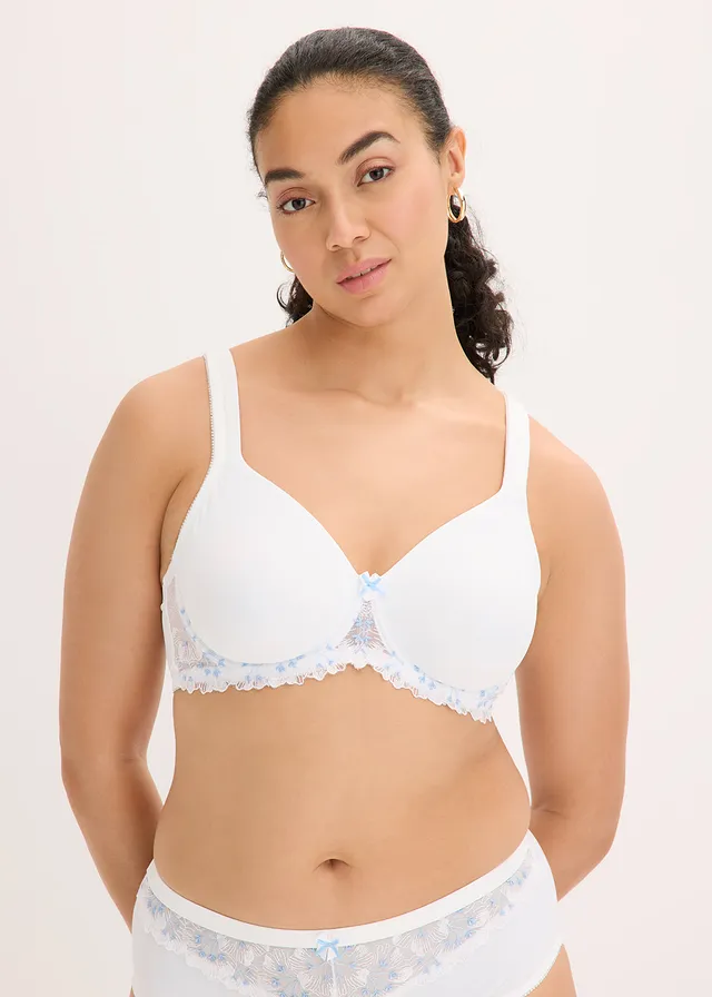Soutien-gorge minimiseur à broderies, Couleur: blanc/bleu clair