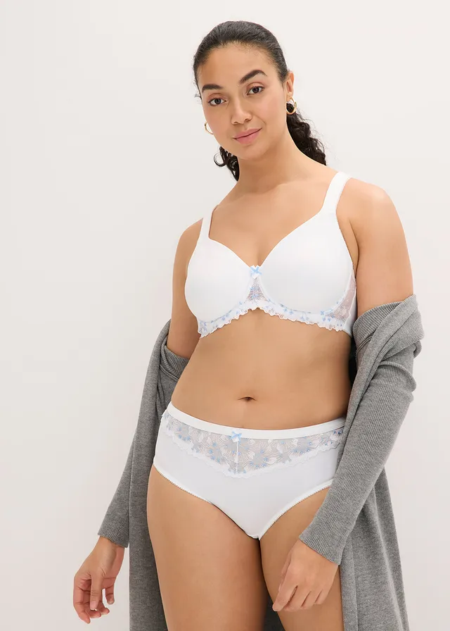 Soutien-gorge minimiseur à broderies, Couleur: blanc/bleu clair