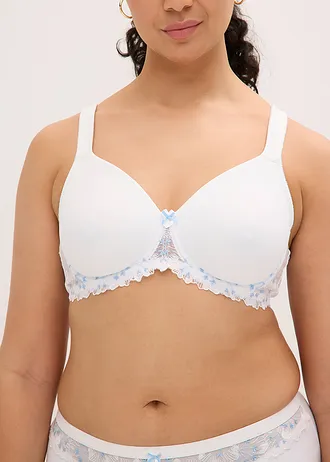 Sutien minimizer cu broderie delicată • alb/bleu • magazin bonprix