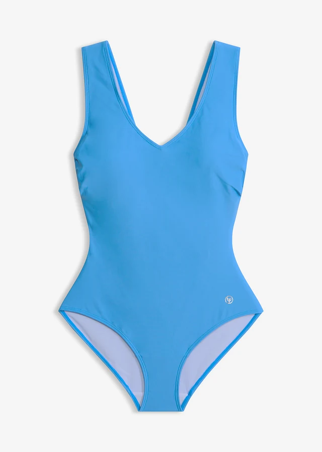 Maillot 1 pièce sculptant à col en V, maintien modéré, Couleur: bleu