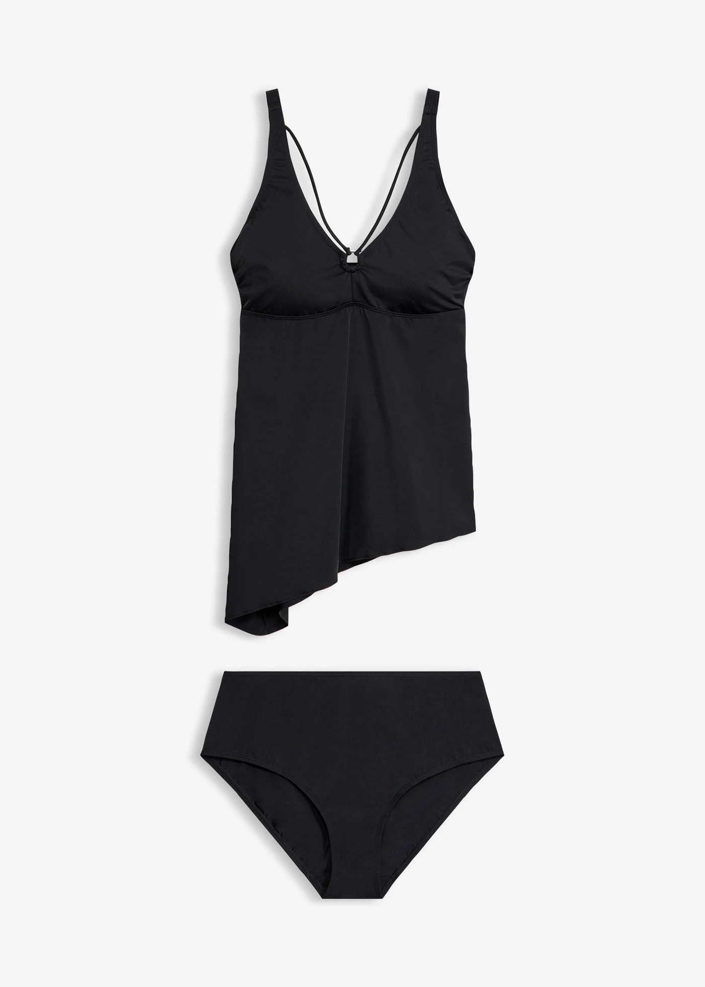Costum de baie tankini (set/2piese) cu model decorativ cu inel • negru • magazin bonprix