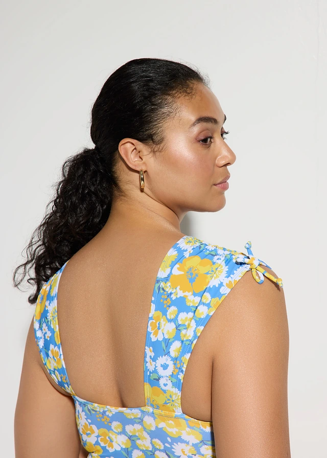 Maillot 1 pièce sculptant à larges bretelles, maintien léger • bleu floral • product-page.page-title-suffix