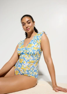 Maillot 1 pièce sculptant à larges bretelles, maintien léger • vert lierre floral • Boutique bonprix