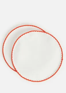 Set acccesorii masă din bumbac organic, cu bordură (set 2 buc.) • roşu-rodie-alb • magazin bonprix