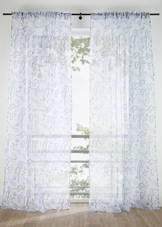 Gordijn van polyester (1 stuk), Kleur: wit-blauw