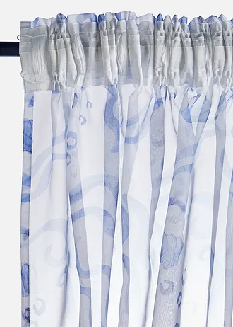 Gordijn van polyester (1 stuk), Kleur: blauw/wit