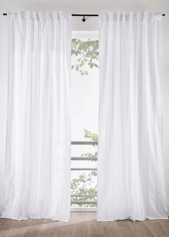 Gordijn met geweven strepen (1 stuk), Kleur: crème-blauw