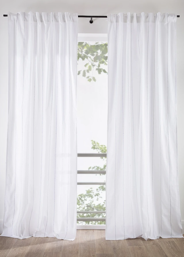 Draperie cu dungi țesute din bumbac organic (1 buc.) • crem/albastru • magazin bonprix