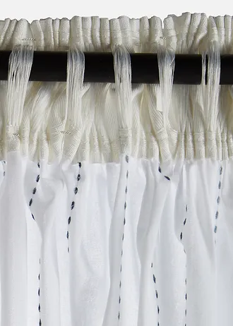 Gordijn met geweven strepen (1 stuk), Kleur: crème-blauw