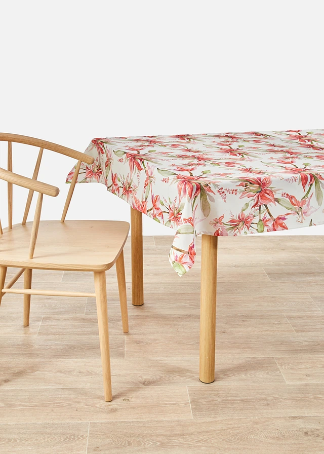 Tafelkleed met bloemenprint, waterafstotend, Kleur: fuchsia-groen-wit