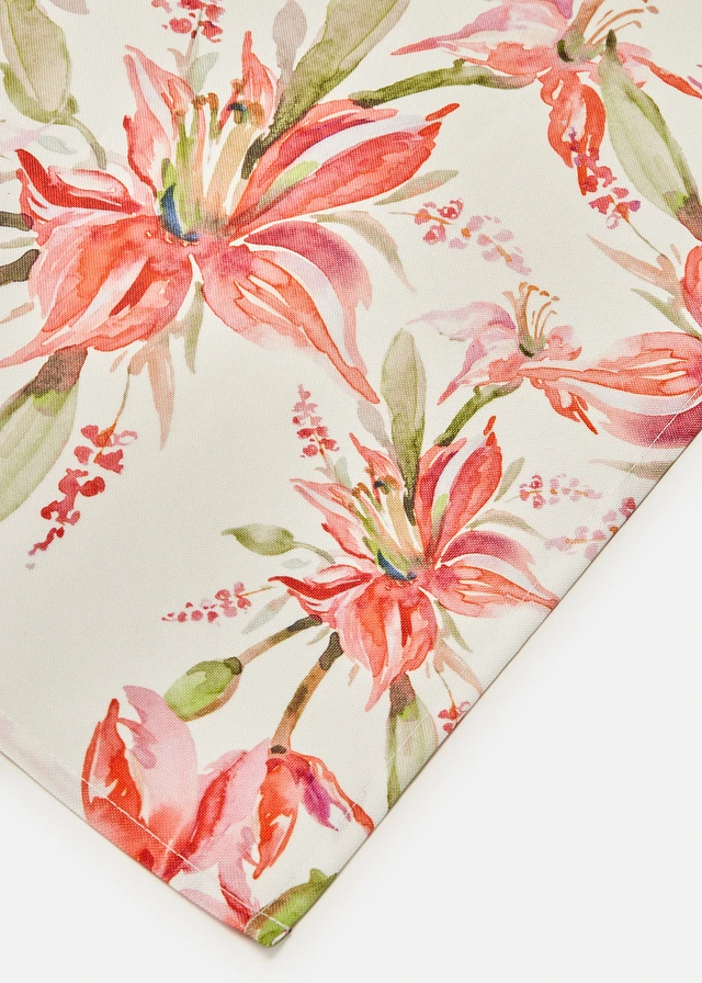 Tafelkleed met bloemenprint, waterafstotend, Kleur: fuchsia-groen-wit