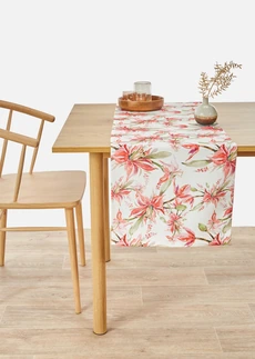 Tafelloper met bloemenprint, waterafstotend, Kleur: fuchsia-groen-wit