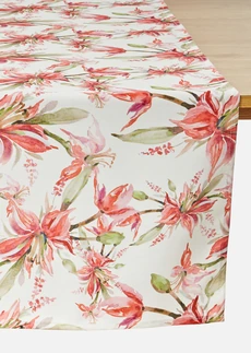 Tafelloper met bloemenprint, waterafstotend, Kleur: fuchsia-groen-wit