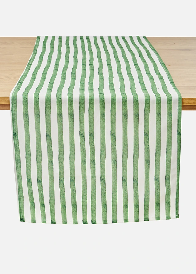 Tafelloper met strepen, waterafstotend, Kleur: meigroen-wit