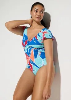 Licht corrigerend badpak in wikkellook • blauw gebloemd • bonprix online shop