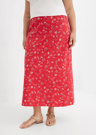 Jersey rok van katoen-stretch, Kleur: aardbeirood gebloemd