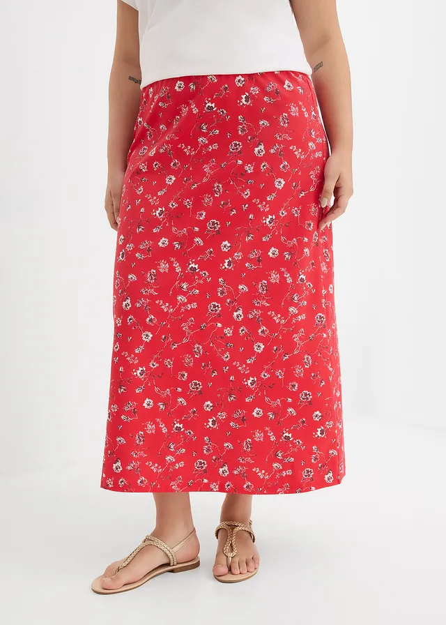 Jupe en jersey coton, Couleur: fraise floral