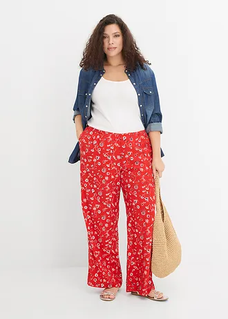 Pantalon en viscose fluide, taille élastiquée, Couleur: fraise floral