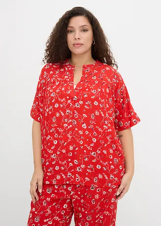 Blouse van soepele viscose, Kleur: aardbeirood gebloemd