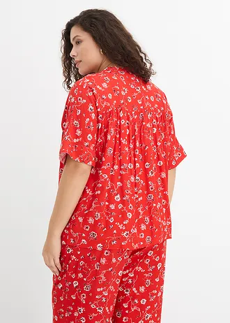 Blouse van soepele viscose, Kleur: aardbeirood gebloemd