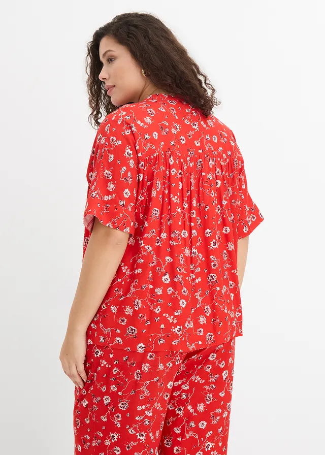 Blouse van soepele viscose, Kleur: aardbeirood gebloemd