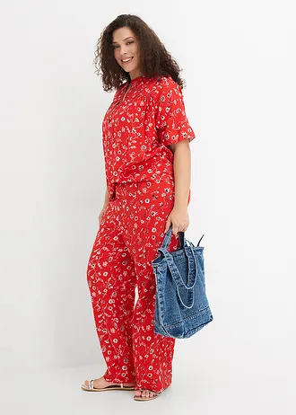 Blouse van soepele viscose, Kleur: aardbeirood gebloemd