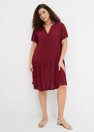 Robe-tunique en viscose fluide, Couleur: rouge rubis