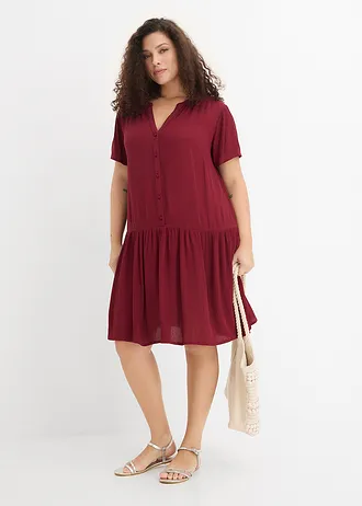 Robe-tunique en viscose fluide, Couleur: rouge rubis