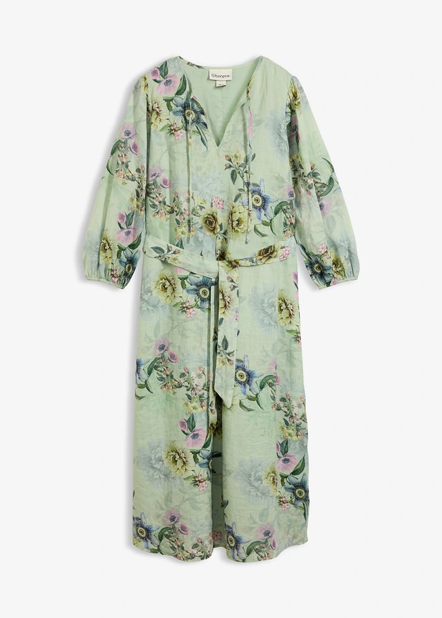 Robe longue en ramie, Couleur: vert pâle imprimé