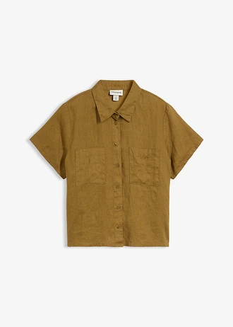 Chemisier manches courtes 100% lin, Couleur: vert nature