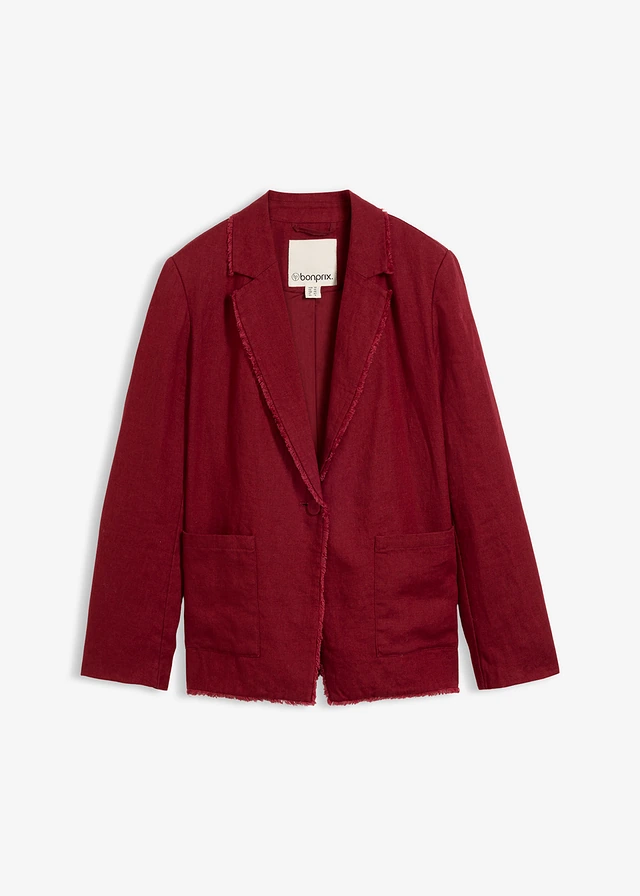 Blazer van puur linnen, Kleur: robijnrood