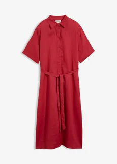 Robe-chemise 100% lin, Couleur: rouge cerise