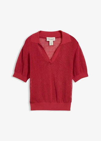 Polo en maille ajourée avec lin • rouge cerise • Boutique bonprix
