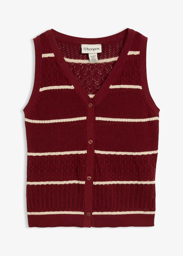 Gilet sans manches en maille ajourée avec lin • rouge rubis-sable clair • Boutique bonprix