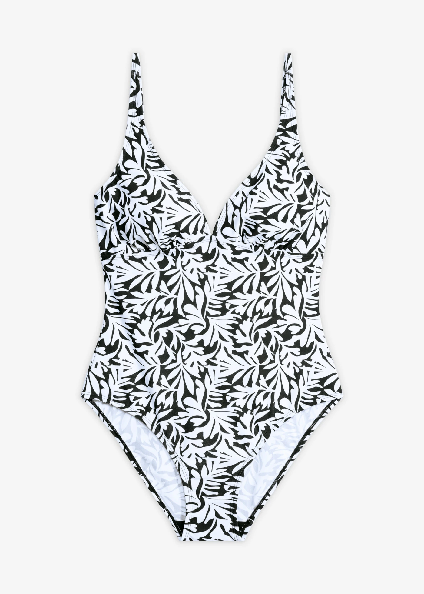Costum de baie cu decolteu în V, cu efect de modelare ușor • negru/alb floral • magazin bonprix