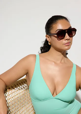 Maillot 1 pièce sculptant à décolleté plongeant, maintien modéré • vert menthol • Boutique bonprix