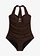 Maillot 1 pièce sculptant, maintien léger, avec strass, Couleur: marron foncé