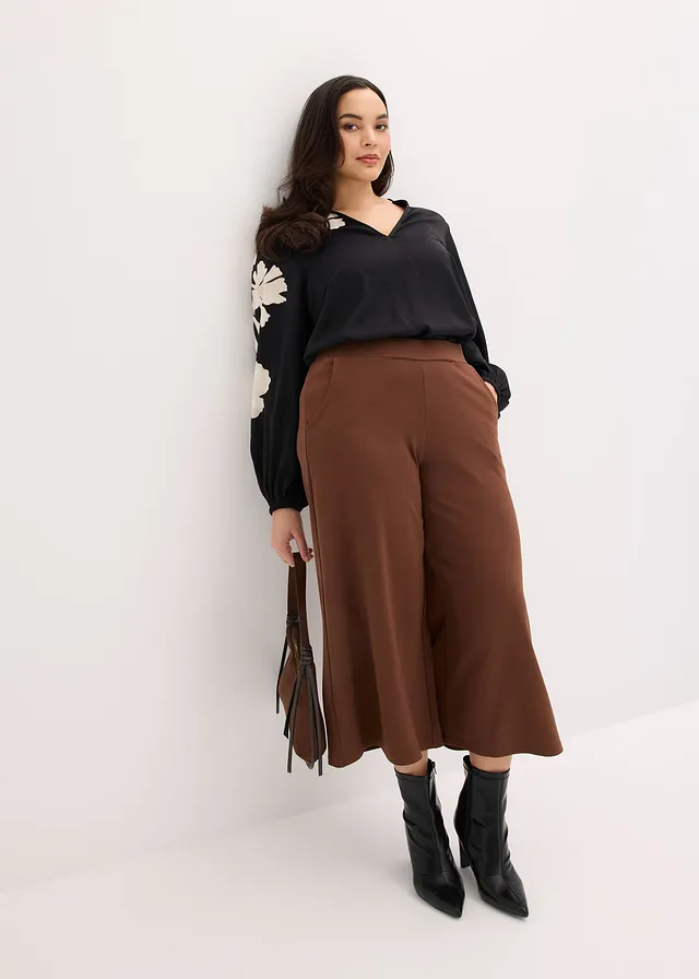 Jupe-culotte en viscose majoritaire, Couleur: marron