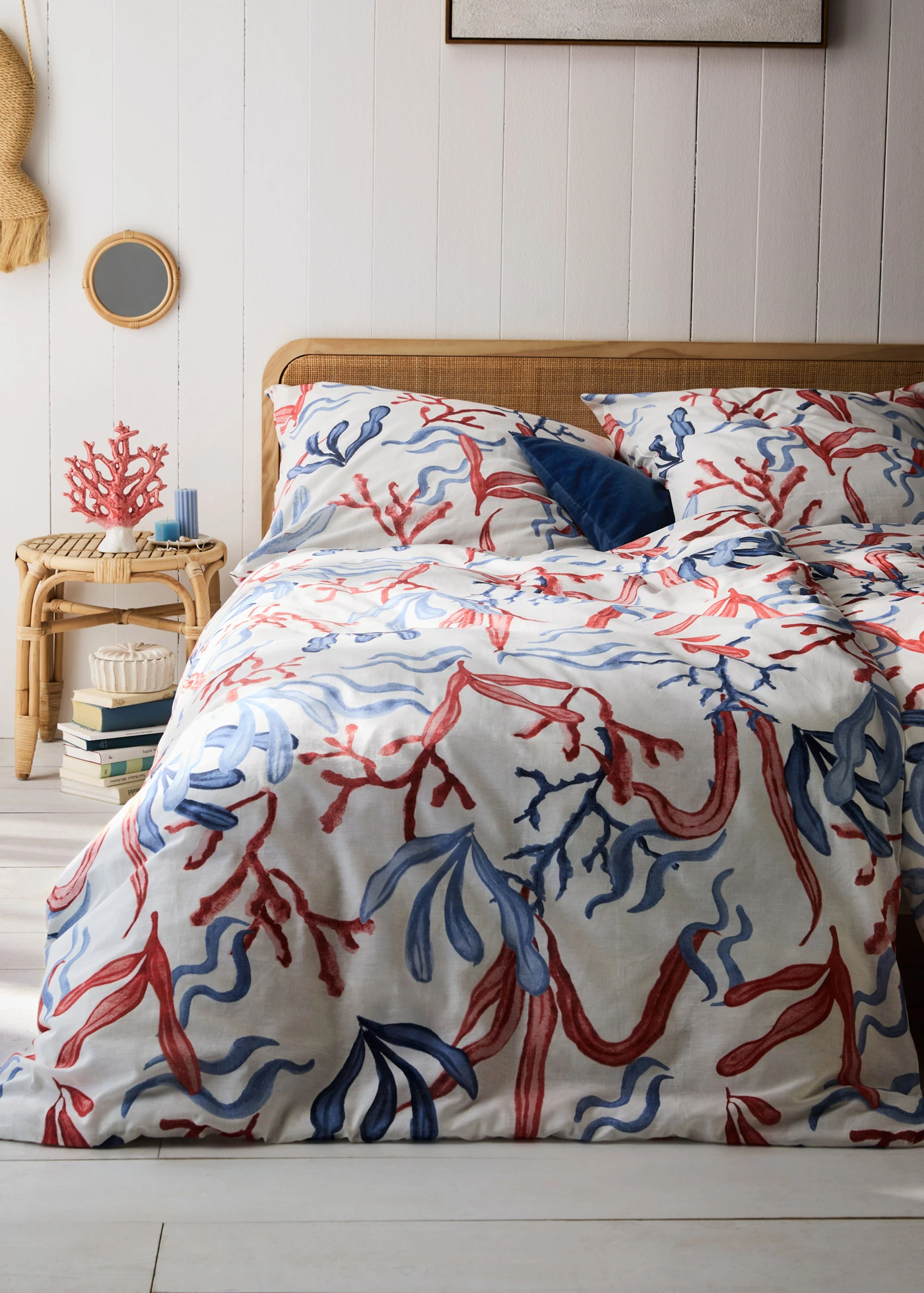 Parure de lit en linon • bleu-rouge • Boutique bonprix