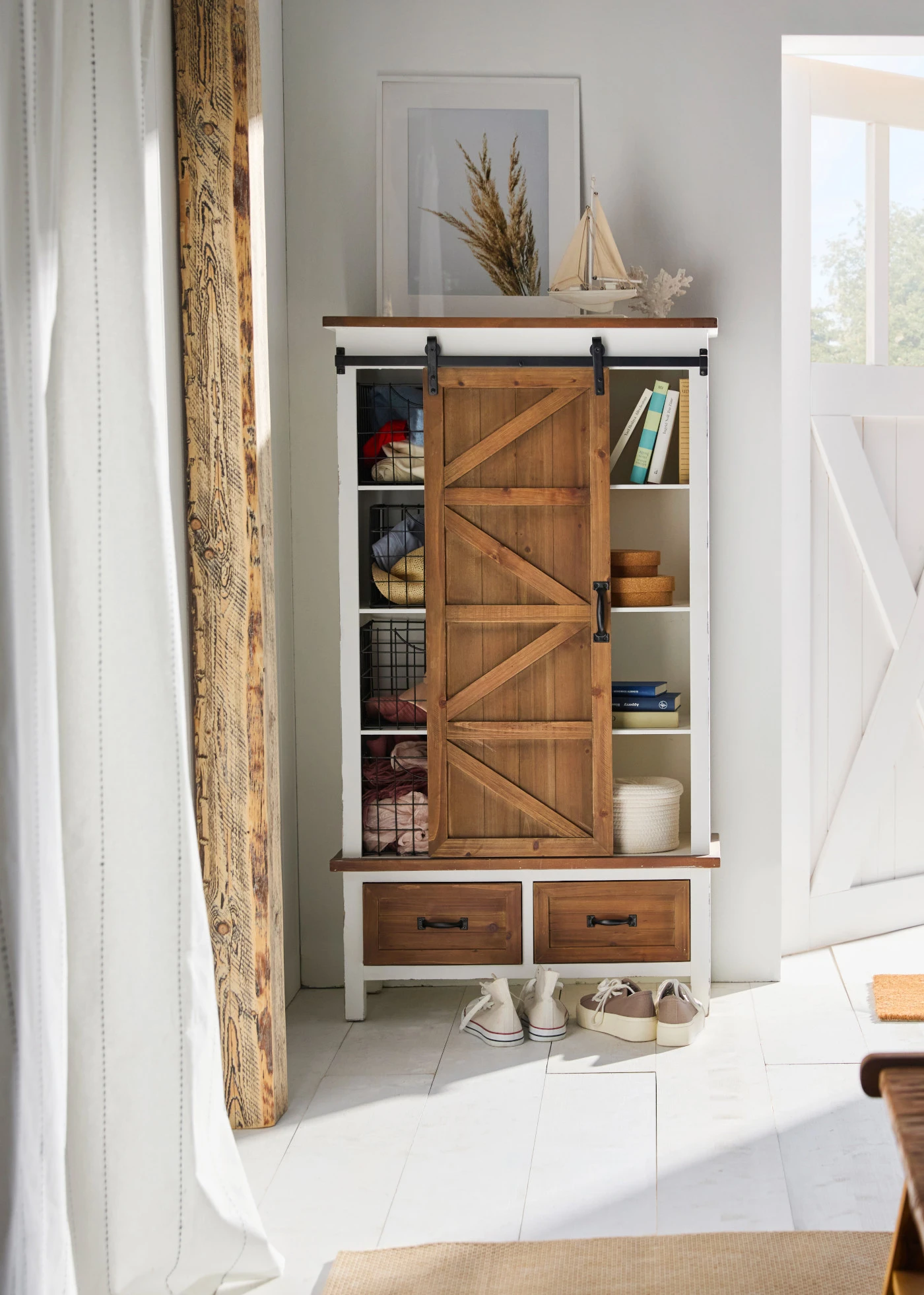 Rideau à rayures tissées (1 pce) • crème-bleu • Boutique bonprix