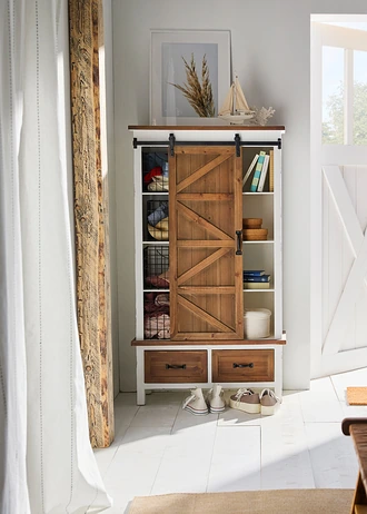 Gordijn van biologisch katoen met geweven strepen (1 stuk) • crème-blauw • bonprix online shop