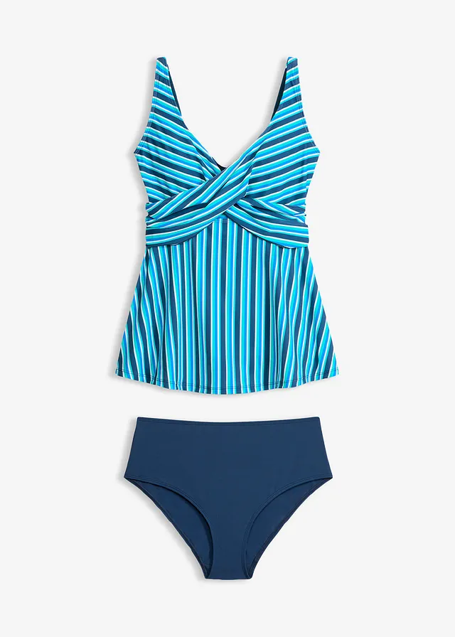 Tankini effet croisé (ens. 2 pces), Couleur: bleu profond rayé