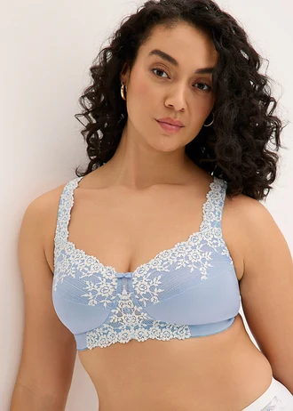Steun bh zonder beugels met gewatteerde bandjes, Kleur: poederblauw + wolwit