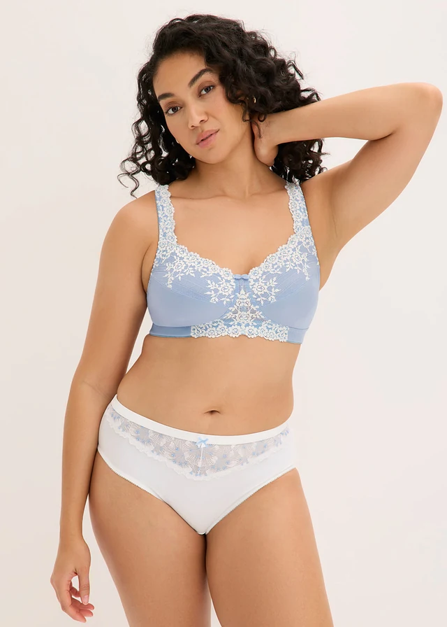 Soutien-gorge grand maintien sans armatures, bretelles rembourrées, Couleur: bleu poudré-écru