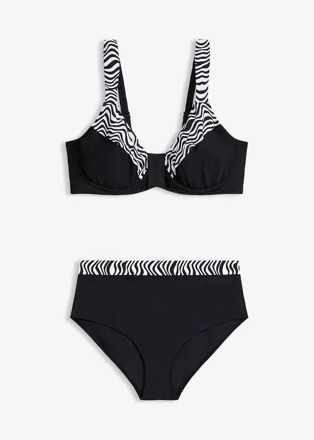 Minimizer bikini met gewatteerde bandjes (2-dlg. set), Kleur: zwart-wit grafische print
