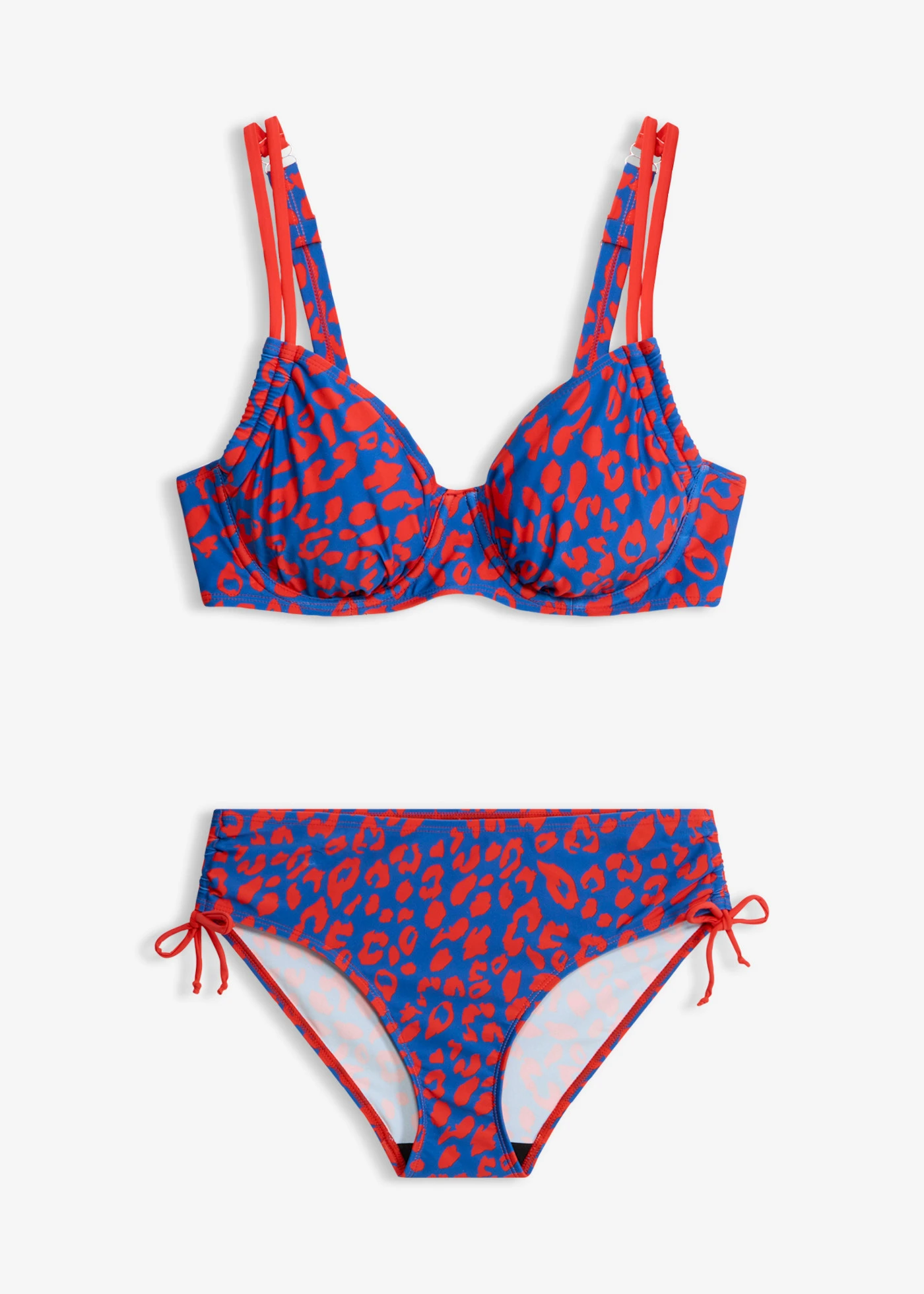 Bikini à armatures et nouettes (ens. 2 pces) • bleu-rouge léopard • Boutique bonprix
